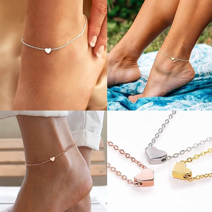ChicSilver Personalized 925 Sterling Silver Tiny Heart/Moon/Star/Sun/Dot/Triangle Anklets Simple Dainty Foot Jewelry for Women, Silver/Gold Plated/Rose Gold Plated
