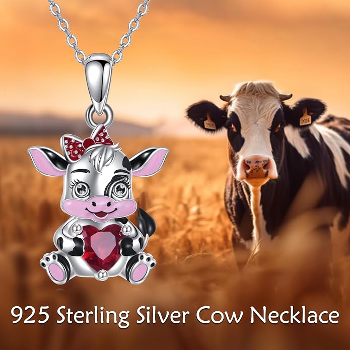 Bat/Cow/Cat/Bunny Necklace 925 Sterling Silver Heart Animal Pendant Necklace for Women