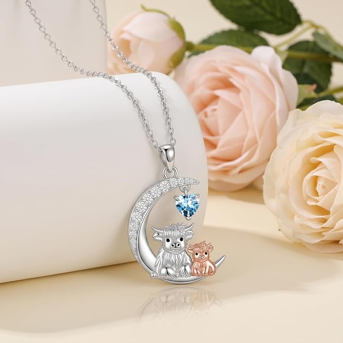 PELOVNY Teddy Bear Necklace for Women 925 Sterling Silver Bear/Highland Cow/Fox/Cat/Axolotl Birthstone Necklace Christmas Birthday Jewelry Gifts for Mom Daughter Wife Sister