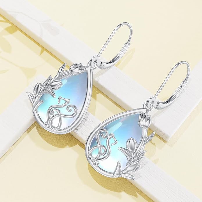 Dorunmo Moonstone Dangle Drop Earrings s925 Sterling Silver Leverback Earrings Filigree Moonstone Jewelry Birthday Gifts for Women