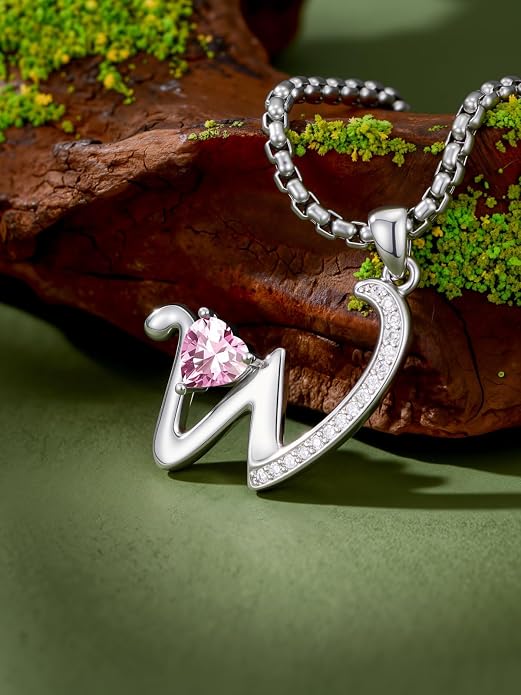 Birthday Gifts for Women Alphabet A to Z Initial Birthstone Pendant Necklaces for Women - 18k White Gold Plated Personalized Name Jewelry Anniversary Graduation Gifts for Wife Her Daughter Girlfriend(with Gift Box)