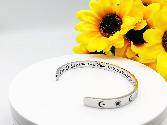 Dczosily Inspirational Bracelets for Women Stainless Steel Cuff Bracelet Engraved Jewelry Motivational Bangles Personalized Gifts for Best Friend/Mom