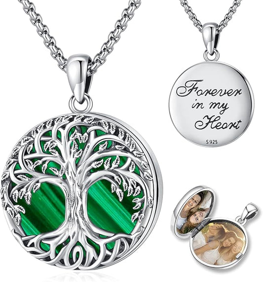 Tree of Life Necklace Sterling Silver Crystal Abalone Shell Tree Pendant with Heart Family Tree Jewelry for Women Mother's Day Gifts