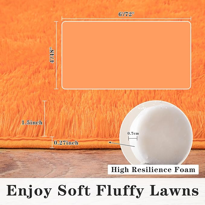 Dssimo Orange Rug for Bedroom Living Room, 8x10 Soft Shaggy Area Rugs | Large Plush Fluffy Upgrade Non-Slip Burnt Orange Rug for Nursery Kids Room Dorm Room Home Decor, Indoor Plush Floor Carpet