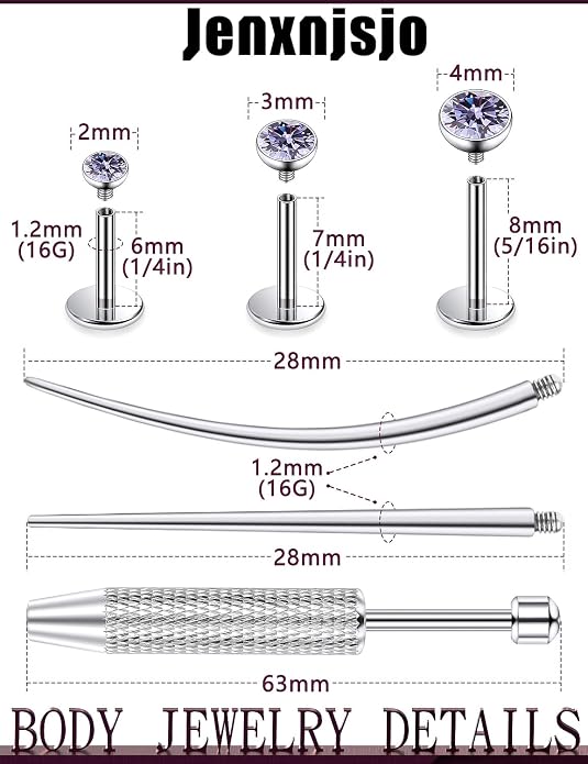 Jenxnjsjo F136 Titanium 20/18/16g Earrings Nose Lip Rings Studs Labret Medusa Tragus Helix Conch Cartilage Piercing Jewelry for Women