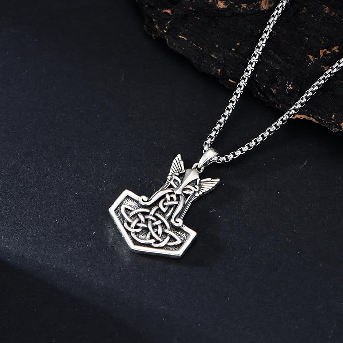 Viking Necklace for Men 925 Sterling Silver Viking Wolf/Thors Hammer/Vegvisir/Tree of Life/Compass Pendant Norse Necklace Amulet Talisman Christmas Gifts for Him Her