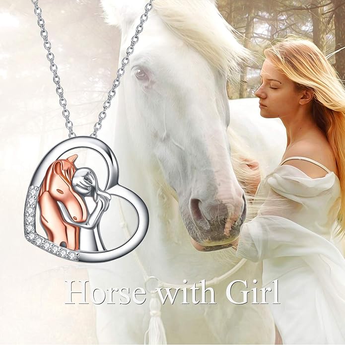YFN Horse Pendant Necklace Jewelry 925 Sterling Silver Women Embrace Horse Gift For Women