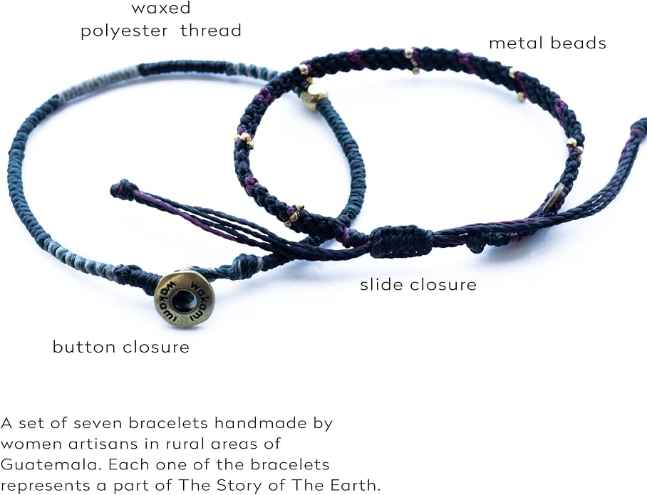 Wakami Earth Charm Bracelet Stack | Braided Beaded Stackable Bracelets for Women | Waterproof Fair Trade Handmade Boho Jewelry for Women and Men