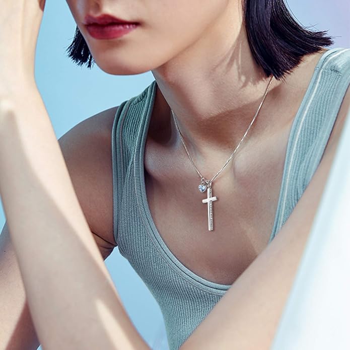 POPLYKE Cross Necklace 925 Sterling Silver Philippians 4:13 I Can Do All The Things Inspirational Necklace Gifts for Women Men 20+2''