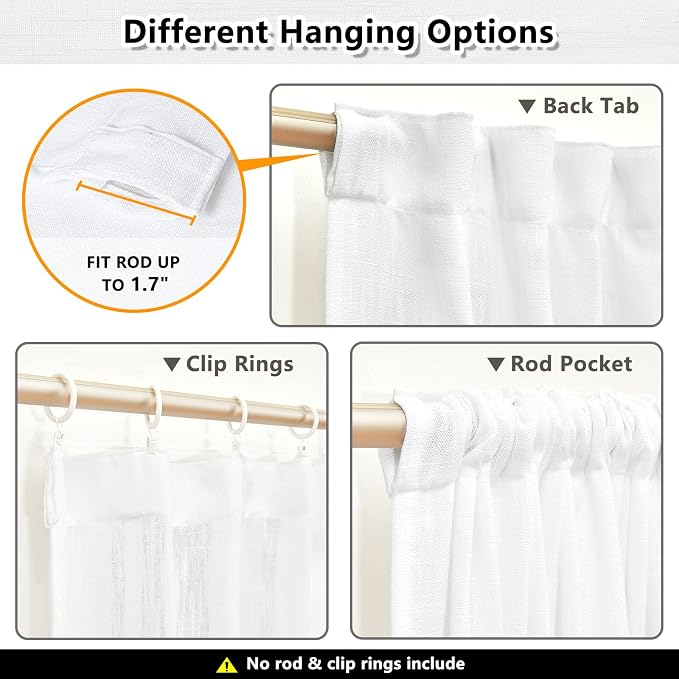 MYSKY HOME Short Curtains for Small Kitchen Windows 45 inches Length, Linen Look Curtain Drapes Cotton Polyester Blend, Soft Fabric Light Filtering Privacy Protect, 50 x 45 inches, White, 2 PCs