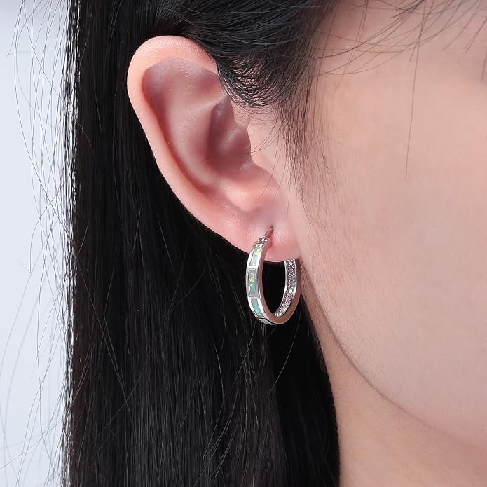 CiNily Sterling Silver/Rose Gold/Yellow Gold Plated Hoop Earrings 20mm,Multicolor Opal Small Hoop Earrings for Women Girls Hypoallergenic Jewelry for Sensitive Ears Gemstone Earrings