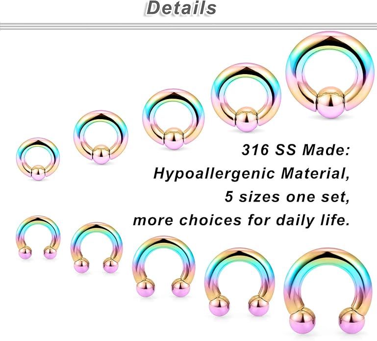 6G 8G 12G 14G 16G PA Ring Horseshoe CBR Circular Barbell 316L Surgical Steel Internally Threaded Pierced Body Jewelry for Women Inner Diameter:10mm 12mm 14mm 16mm