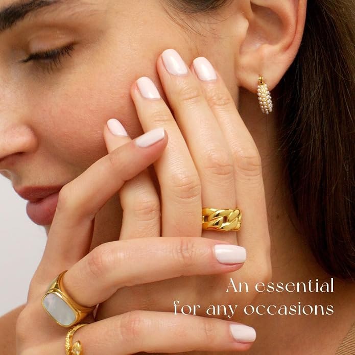 Chunky Statement Rings for Women, Wide Signet Dome Croissant Twist Band Non-Tarnish 18k Gold Plated Stainless Steel Size 5-11