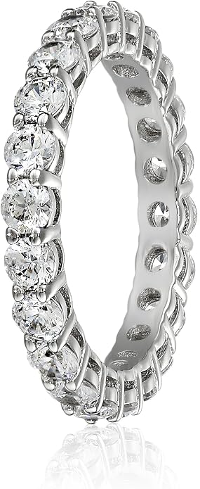 Amazon Essentials Platinum or Gold Plated Sterling Silver All-Around Band Ring set with Round Infinite Elements Cubic Zirconia