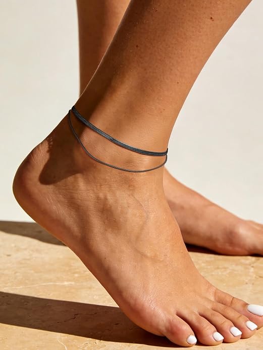 PROSTEEL Ankle Bracelets for Women Waterproof, Layered Stainless Steel Summer Beach anklets, Silver/Gold 8-10.5 Inch Adjustable, Come with Box