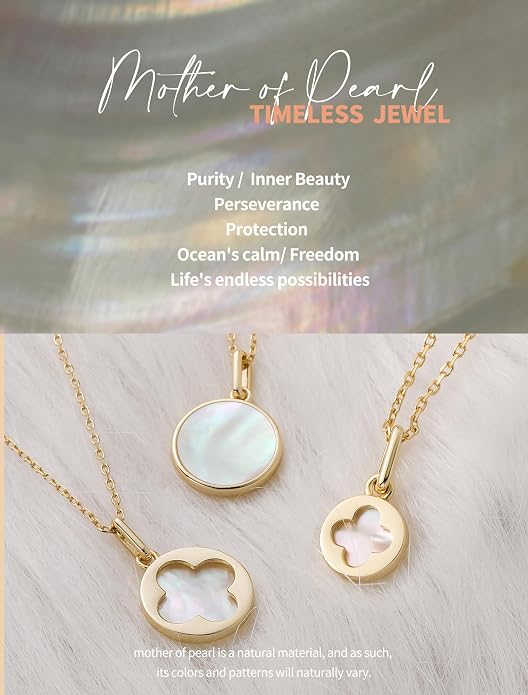 S.Leaf Sterling Silver Pearl Necklace for Women Gold Plated Double-sided Mother of Pearl Four Leaf Clover Shell Necklace Dainty Pendant Necklaces Gift for Women Her Mother Daughter Bridesmaids