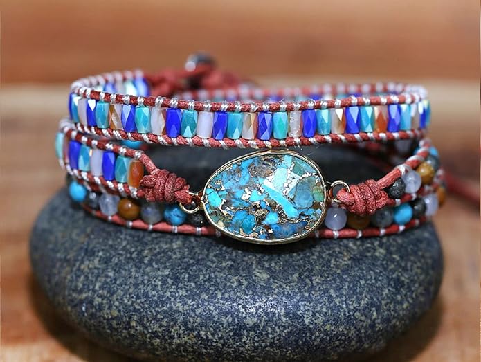 Women Wrap Bracelets Boho Natural Stone Jasper Turquoises Strand Bracelet Jewelry Collection