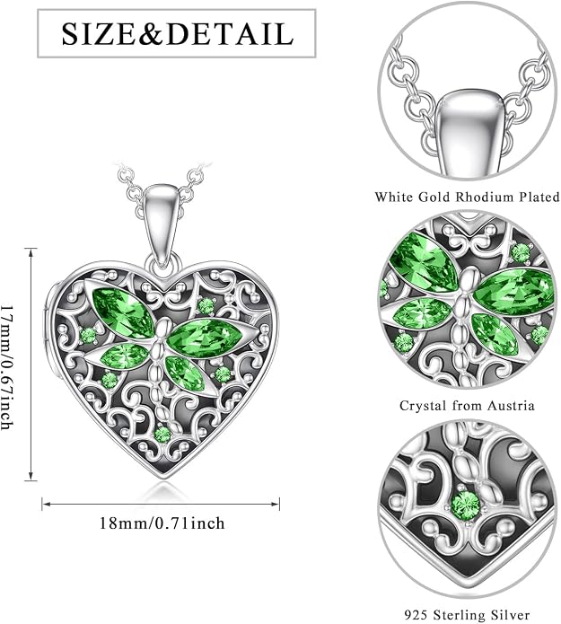 Dorunmo Personalized Locket Necklace 925 Sterling Silver that Holds Pictures Butterfly Birthstone Photo Heart Locket Custom Jewelry Congratulations New Beginnings New Job Gifts for Women