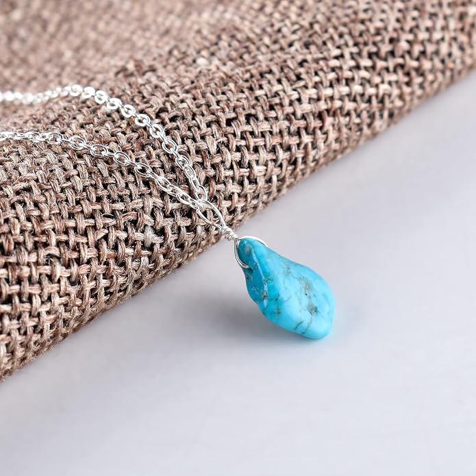 Raw Gemstone Dainty Pendant Necklace for Women, Natural Birthstone Handmade Jewelry, Healing Chakra Crystal, Silver Plated Chain 18" Birthday Gift for Her