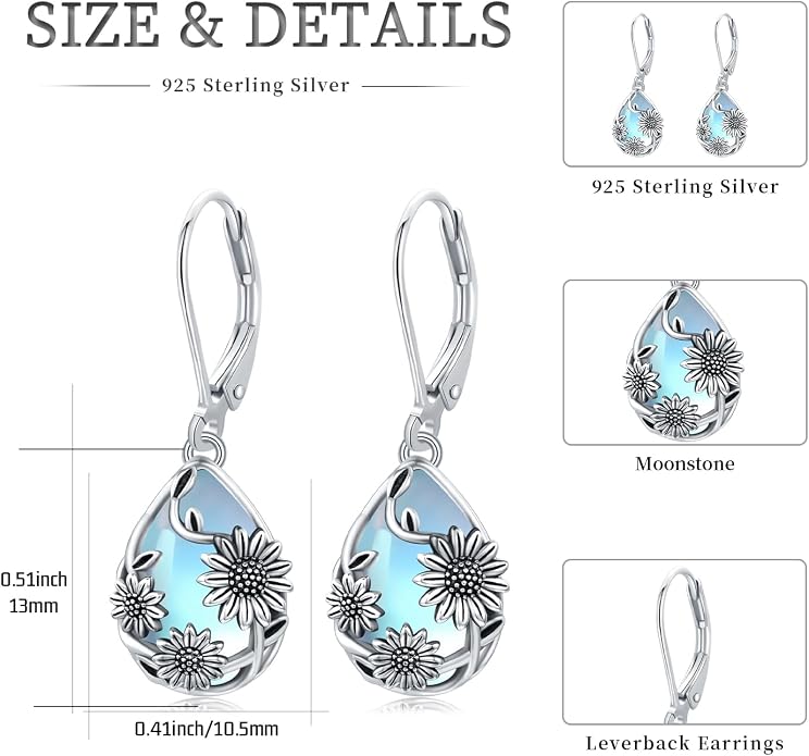 Flower Earrings 925 Sterling Silver Flower Teardrop Leverback Dangle Earrings Jewelry Gifts for Women Girls