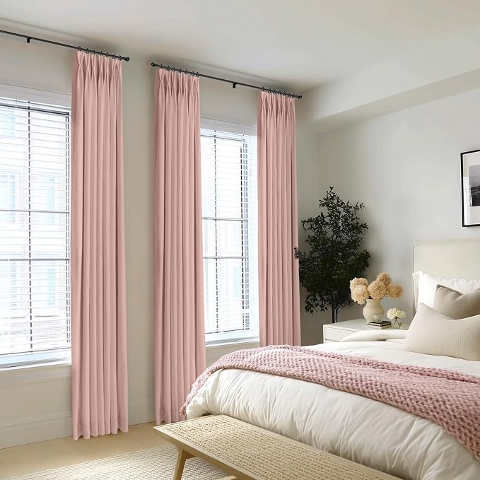 CAPALOCA Pinch Pleated Curtains Blackout, Linen Blackout Curtains 108 inches Long 2 Panels Set for Bedroom, Thermal Insulated Pinch Pleated Drapes for Living Room, 40"W x 108"L (Pack of 2), Blush Pink