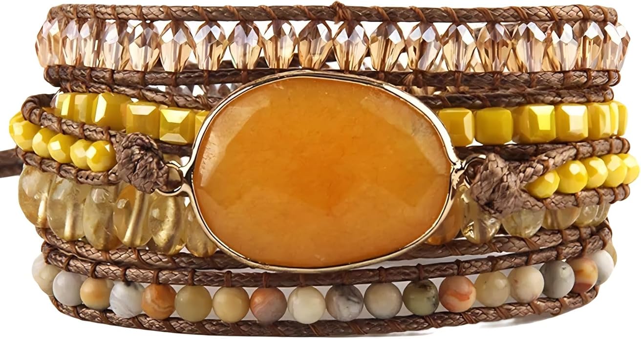 Women Wrap Bracelet Boho Natural Jasper Crystal Stone Beads Strand Bracelets