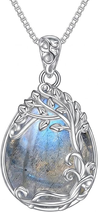 Teardrop Moonstone Necklace for Women Tree of Life/Filigree Birthstone Pendant Necklace Jewelry