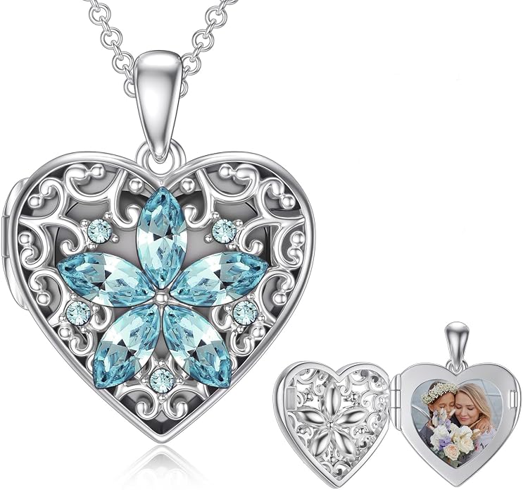 Dorunmo Personalized Locket Necklace 925 Sterling Silver that Holds Pictures Butterfly Birthstone Photo Heart Locket Custom Jewelry Congratulations New Beginnings New Job Gifts for Women