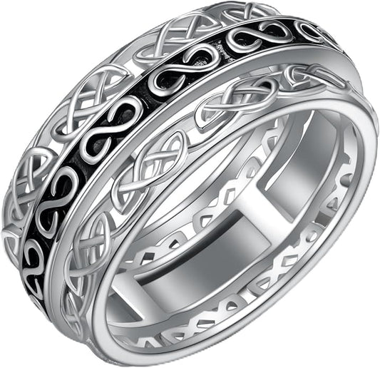 Anxiety Ring 925 Sterling Silver Spinning Celtic Knot Ring Anti-anxiety Stress Reduction Jewelry Gift Woman Birthday gift (Size7,8,9)