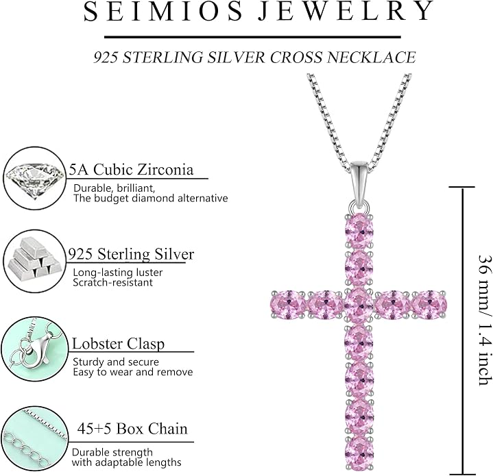 925 Sterling Silver Cross Necklace for Women Men Christian Jesus Faith Birthstone Cross Crucifix Pendant Necklaces