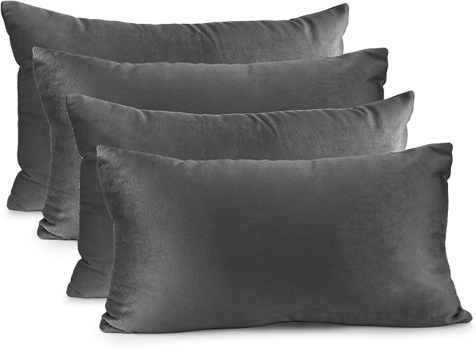 Nestl Throw Pillow Covers, Cozy Velvet Decorative Pillow Covers 12x20 Inches, Soft Solid Couch Pillow Covers for Sofa, Bed and Car, Set of 4 - Charcoal Stone Gray