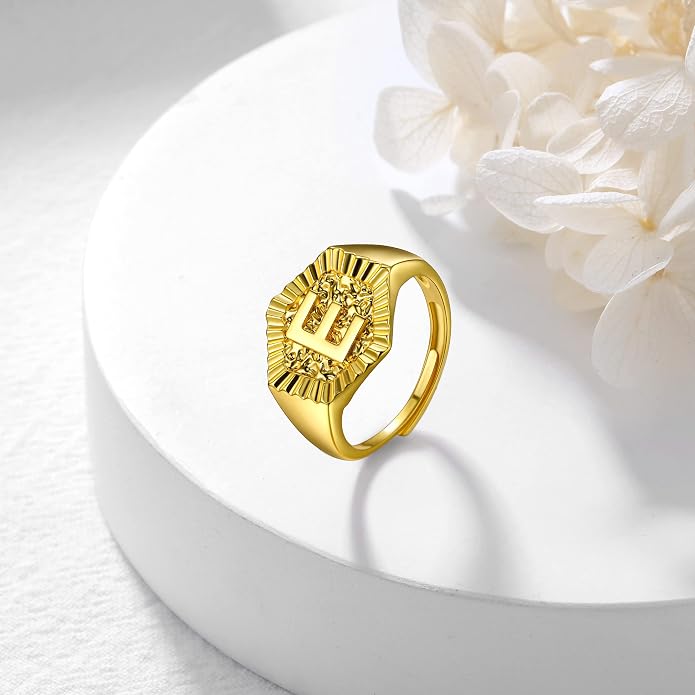 U7 Initial Ring Wedding Band for Men Women 18K Gold Plated Statement Hexagon A-Z Letter Jewelry Personalized Stackable Signet Rings