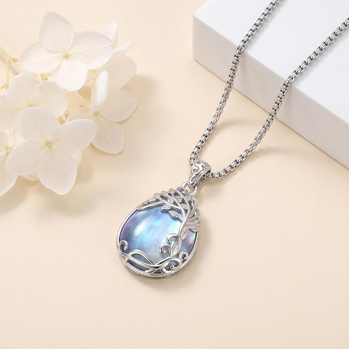Teardrop Moonstone Necklace for Women Tree of Life/Filigree Birthstone Pendant Necklace Jewelry