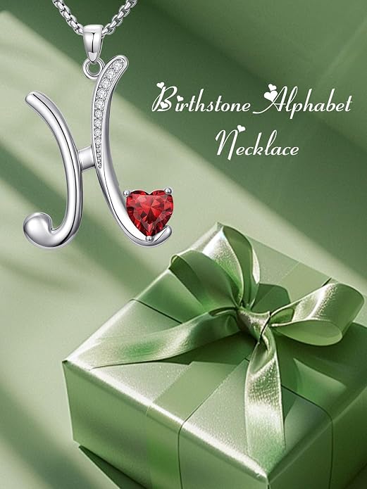Birthday Gifts for Women Alphabet A to Z Initial Birthstone Pendant Necklaces for Women - 18k White Gold Plated Personalized Name Jewelry Anniversary Graduation Gifts for Wife Her Daughter Girlfriend(with Gift Box)