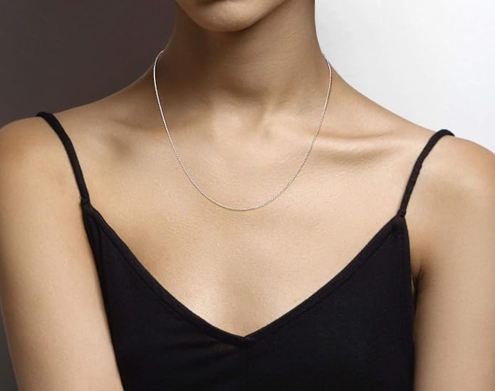 Miabella Italian 925 Sterling Silver or 18K Gold Plated 925 Sterling Silver Thin 1mm Box Chain Necklace for Women, Made in Italy