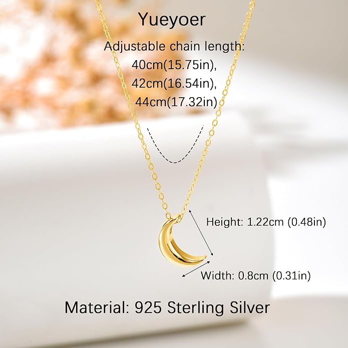 Crescent Moon Necklace for Women, 925 Sterling Silver Crescent Choker Necklace 14K Gold Plated Dainty Half Moon Pendant Necklace for Mother Daughter Mother Wedding Graduation Jewelry Gift