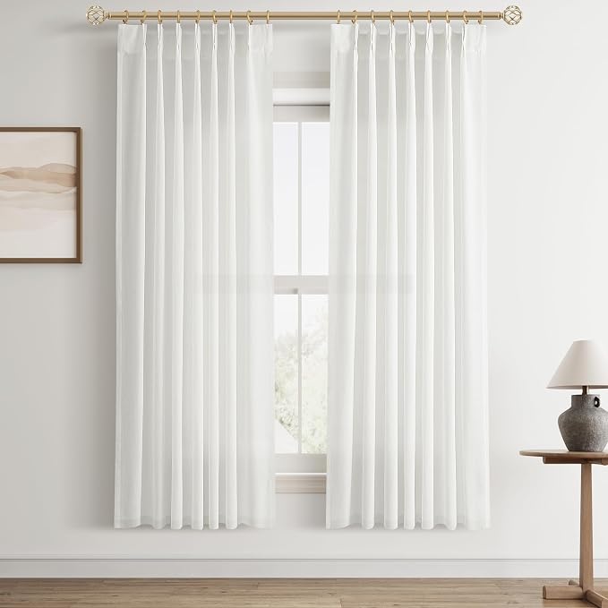 Aersas Ivory White Pinch Pleat Linen Curtains 72 Inch Length 2 Panels Set for Bedroom Dinging Room Semi Sheer Boho Farmhouse Neutral Window Curtains 72 Inches Long for Living Room Nursery 40x72