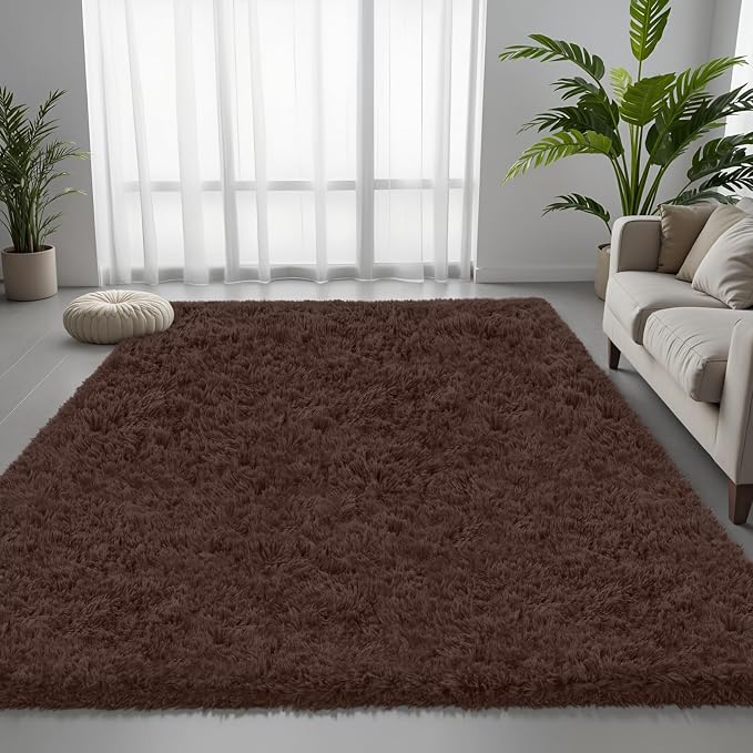6x9 Area Rug for Living Room, Ultra Soft Fluffy Shag Rugs for Bedroom, Non-Slip Large Fuzzy Plush Rug Indoor Floor Carpet for Nursery Kids Office Dorm Modern Decor, Brown
