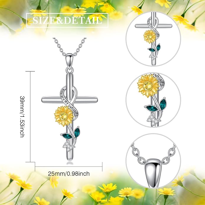 Cross Necklace for Women 925 Sterling Silver I Love You Necklace Religious Jewelry with Gift Box for Mother Daughter