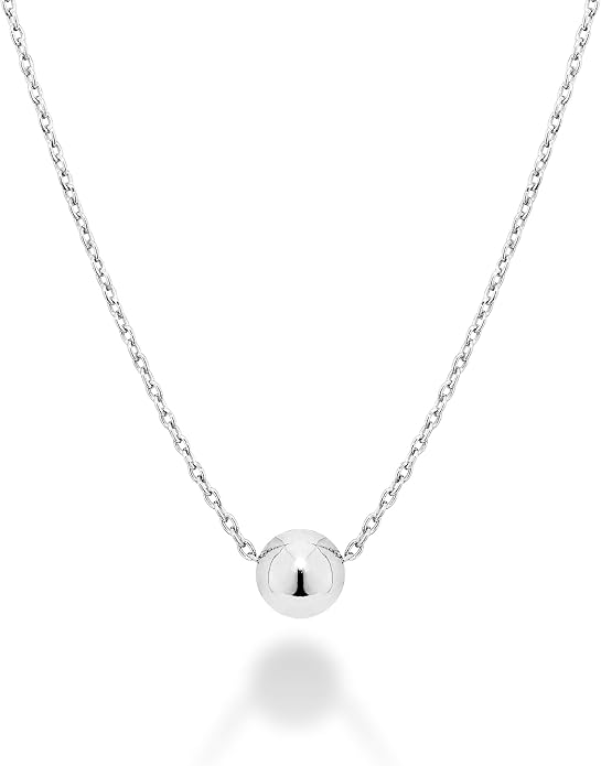Miabella 925 Sterling Silver or 18K Yellow Gold Plated Italian 5mm Slide Bead Ball Pendant Necklace for Women Chain Made in Italy