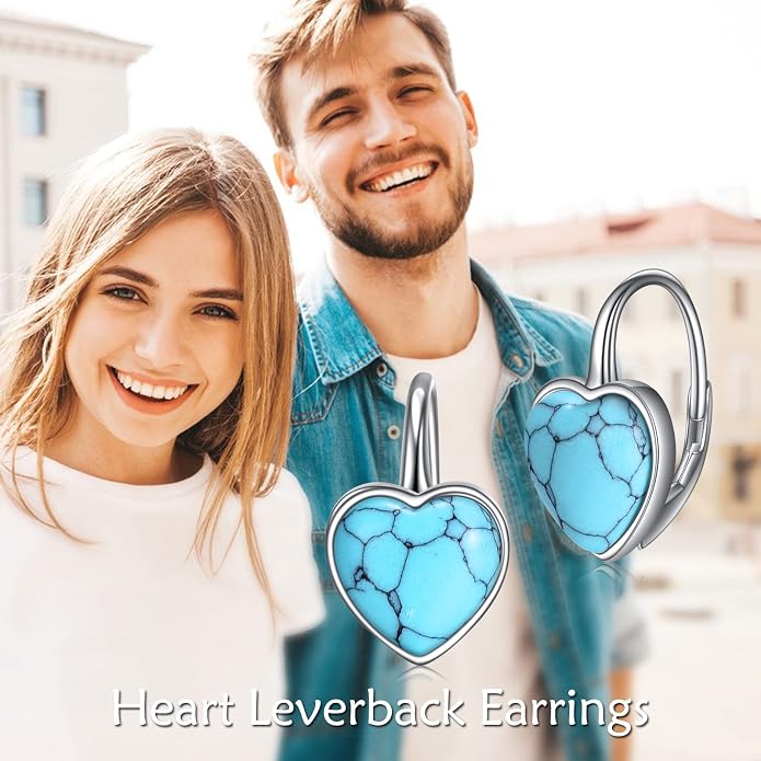 WINNICACA Leverback Earrings for Women 925 Sterling Silver Tree of Life Earrings Dangle Drop Turquoise Moonstone Moss Agate Heart Jewelry Gifts for Women Her Wife Anniversary Birthday Gifts