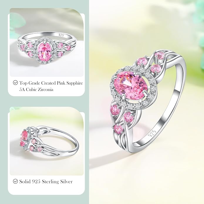 925 Sterling Silver Celtic Knot Engagement Ring for Women Moissanite/Cubic Zirconia Inlaid Oval Shaped Birthstone Rings Cocktail Wedding Birthday Jewelry(with Box)