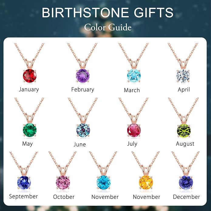 SMILEST Birthstone Necklaces for Women Mom Wife, 1ct Sparkle Round Cut Birthstone Pendant 925 Sterling Silver Necklace Anniversary Birthday Gifts for Women Mom Wife Friend