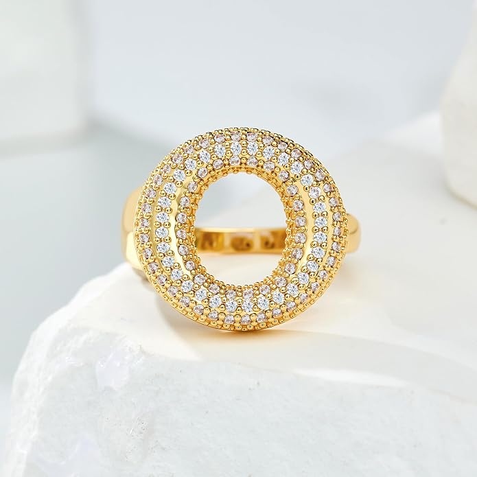 Cicy Bell Initial Rings for Women 14k Gold Plated Cubic Zirconia Delicate Letter Chunky Statement Open Rings Gifts for Her