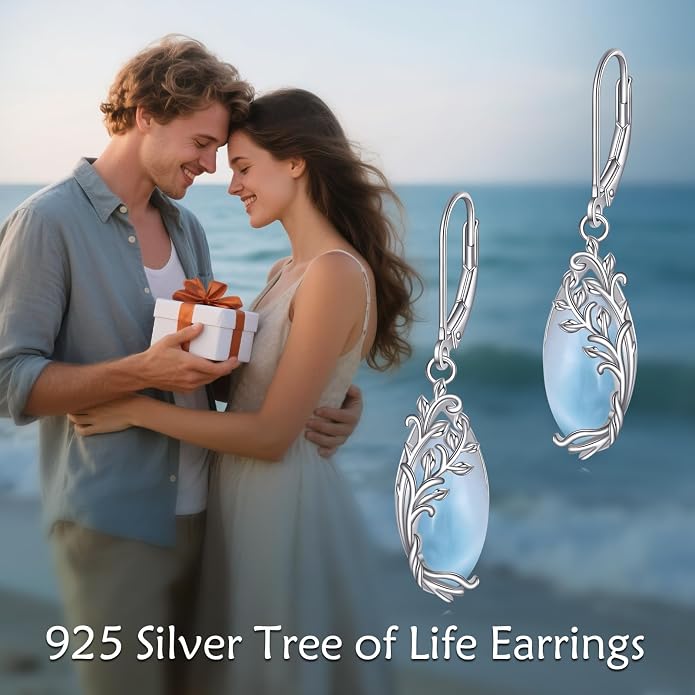 POPLYKE Tree of Life Teardrop Drop Dangle Earrings Sterling Silver Leverback Earrings Jewelry