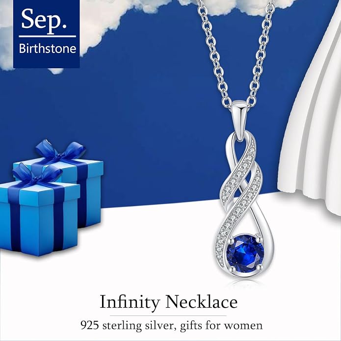 Birthstone Necklaces for Women 925 Sterling Silver Infinity Pendant Created Gemstone Jewelry for Her, 16"+2"