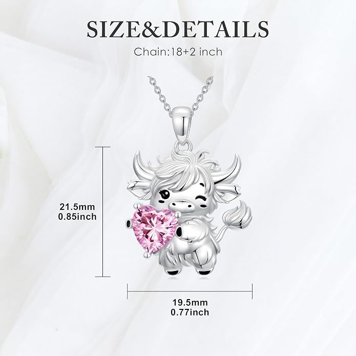 PELOVNY Teddy Bear Necklace for Women 925 Sterling Silver Bear/Highland Cow/Fox/Cat/Axolotl Birthstone Necklace Christmas Birthday Jewelry Gifts for Mom Daughter Wife Sister