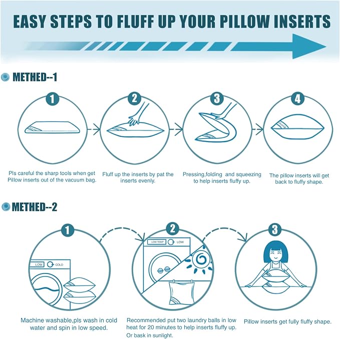 Siluvia Pillow Insert 20x20 Inch Set of 2 for Sofa, Couch, and Bed | 100% pure cotton cover, soft and breathable