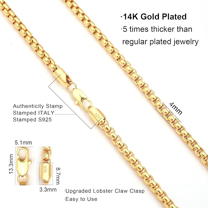 925 Sterling Silver Box Chain Lobster Clasp 2/3/4/5mm Necklace for Women Mens Box Chain Silver/14K Gold Plated Plated Necklace Chain Diamond Cut 16-30 Inches