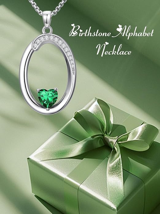 Birthday Gifts for Women Alphabet A to Z Initial Birthstone Pendant Necklaces for Women - 18k White Gold Plated Personalized Name Jewelry Anniversary Graduation Gifts for Wife Her Daughter Girlfriend(with Gift Box)